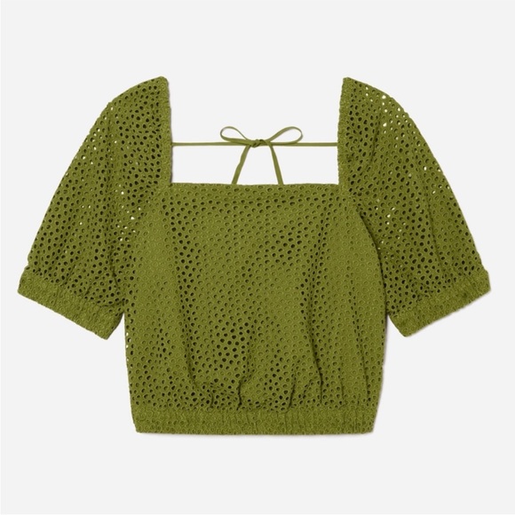 Everlane the eyelet puff sleeve top green pistachio small - Picture 3 of 10